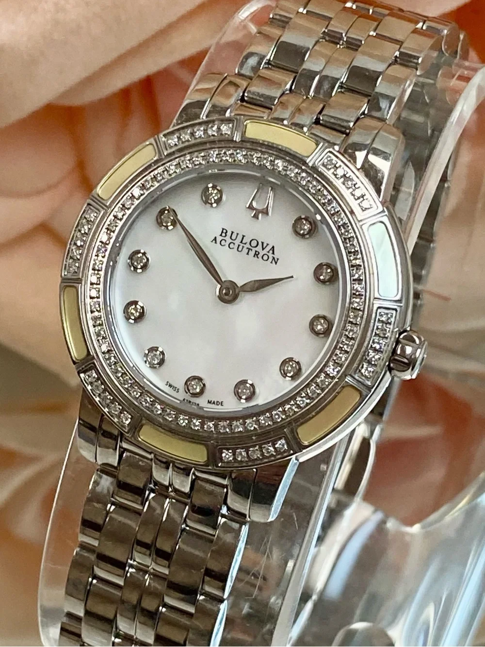 Bulova Accutron Pemberton Swiss Made Diamond Accented Bezel Dial Stainless Watch
